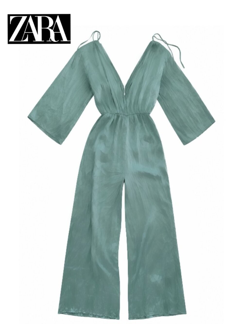 New Zara Woman Silk Green Jumpsuit XS Soft